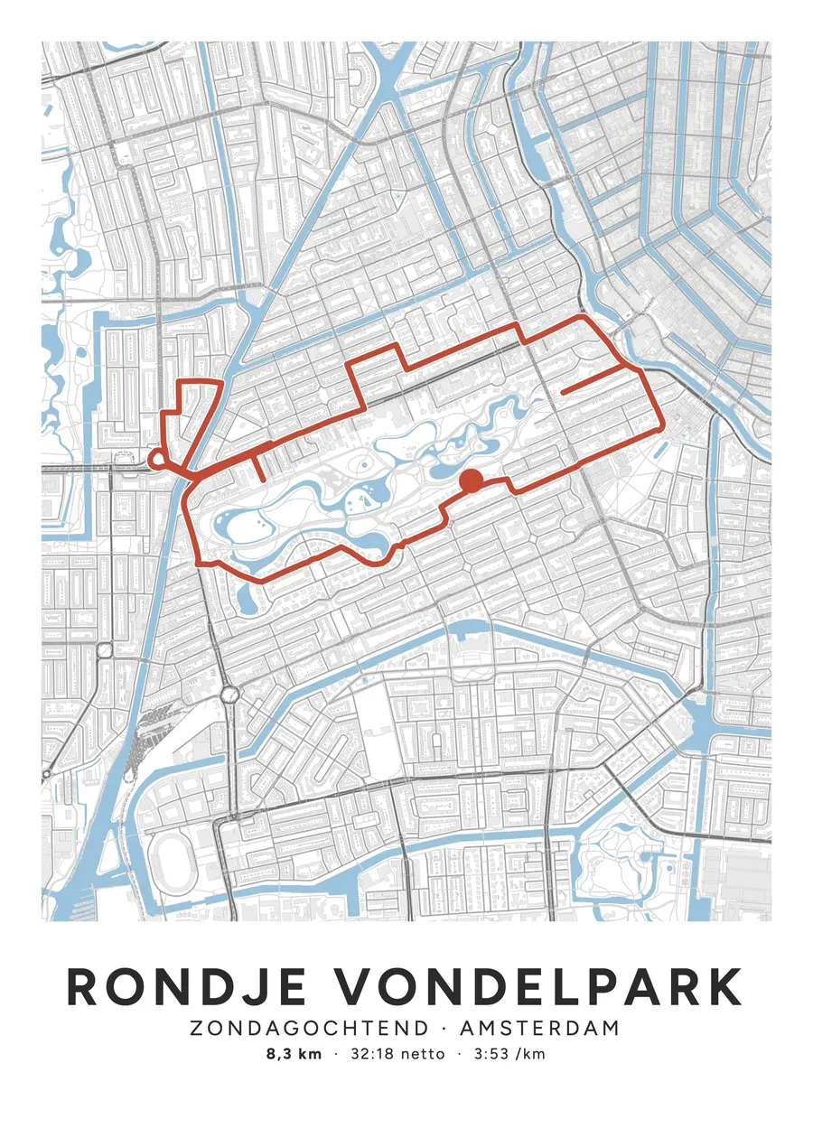 Routeposter Rondje Vondelpark, Steen, Klassiek, 50 bij 70 cm