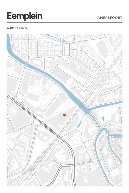 Eemplein en Eemhuis, Amersfoort: poster in Steen, indeling Kop, 20 × 30, met een hart op de plek