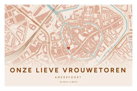 Onze Lieve Vrouwetoren (Lange Jan), Amersfoort: poster in Terracotta, indeling Verloop, 40 × 60 liggend, met een hart op de plek