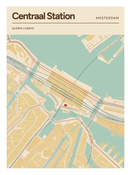 Centraal Station, Amsterdam: poster in Nautisch, indeling Kop, 30 × 40, met een hart op de plek