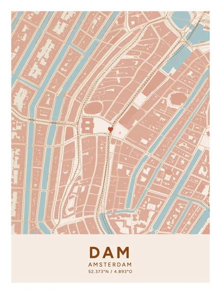 Dam, Amsterdam: poster in Terracotta, indeling Klassiek, 30 × 40, met een hart op de plek
