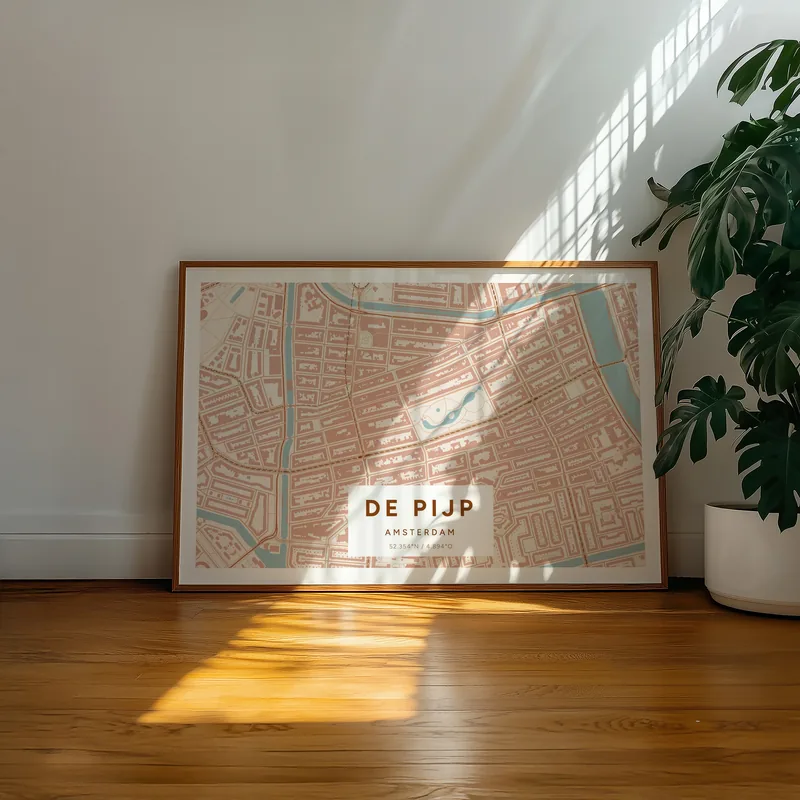 De Pijp, Amsterdam: poster in Terracotta, in een voorbeeldkamer