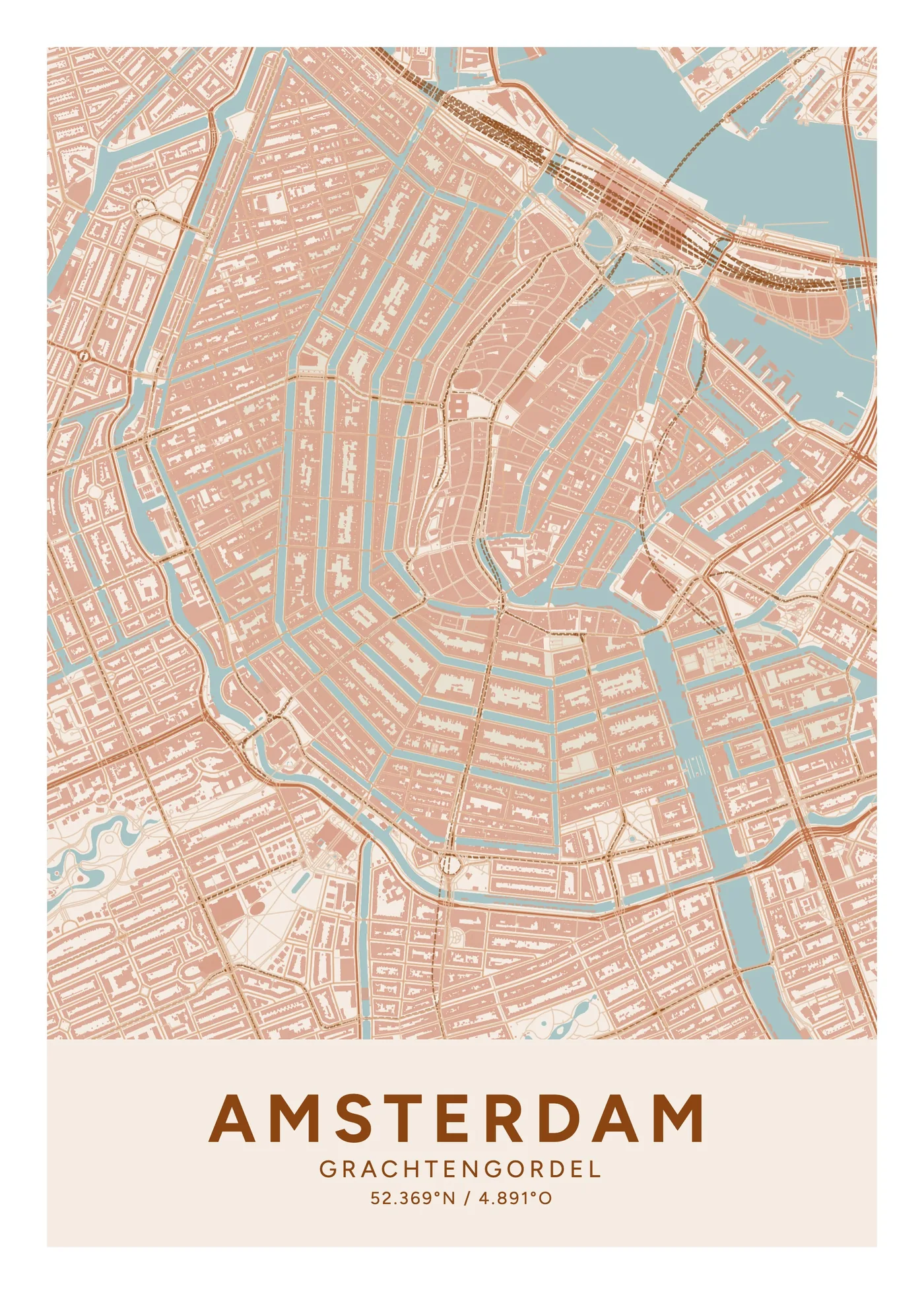 Amsterdam, Grachtengordel: poster in Terracotta, indeling Klassiek, 50 × 70