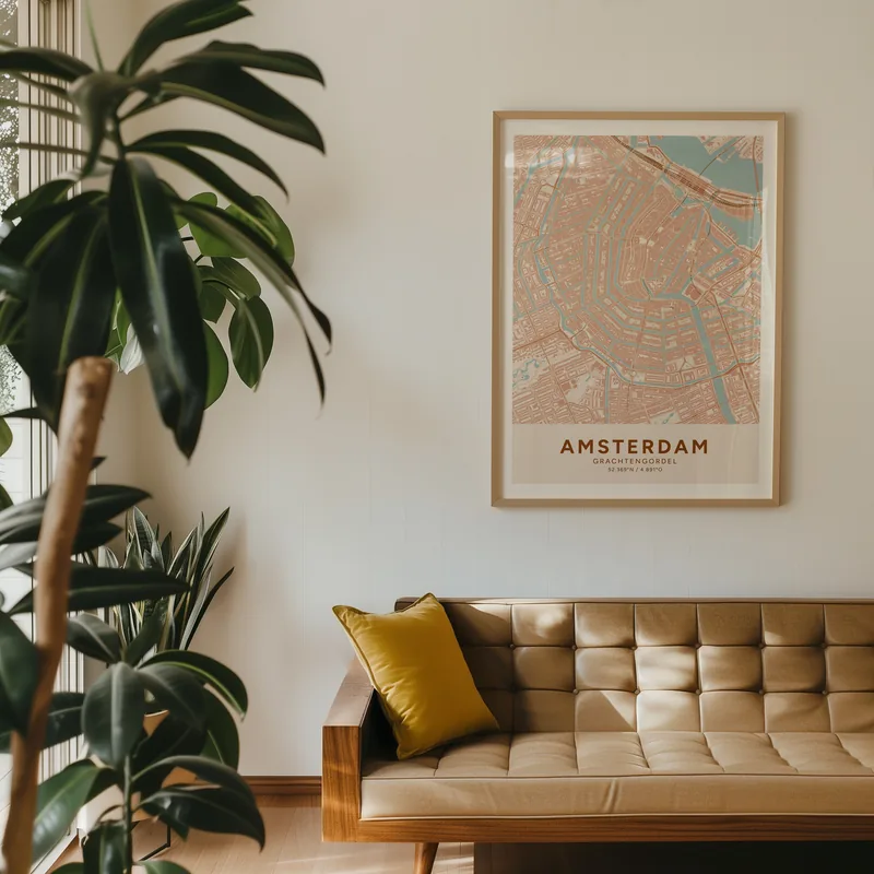 Kaartposter van Amsterdam in Terracotta