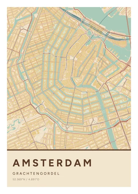Grachtengordel, Amsterdam: poster in Nautisch, indeling Streep, 50 × 70