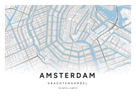 Grachtengordel, Amsterdam: poster in Steen, indeling Verloop, 50 × 70 liggend