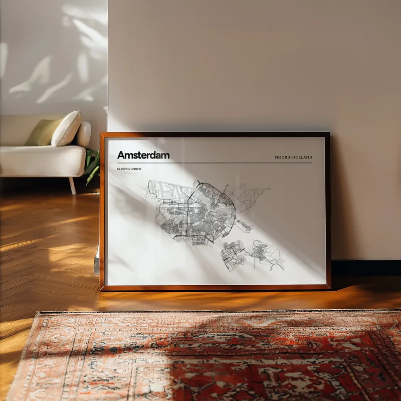 Voorbeeldkamer: Heel Amsterdam in Lijn, 70 × 100 liggend, tegen de muur