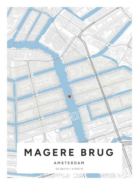 Magere Brug, Amsterdam: poster in Steen, indeling Etiket, 30 × 40, met een hart op de plek