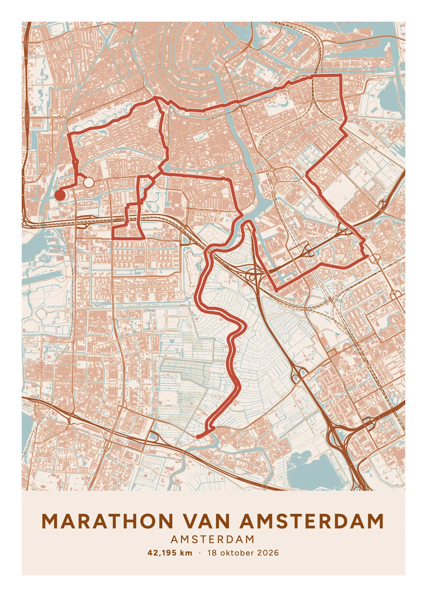 Marathon van Amsterdam: poster in Terracotta, indeling Klassiek, 50 × 70