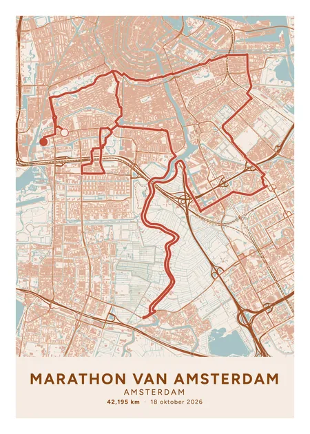 Poster Marathon van Amsterdam in Terracotta, 50 × 70