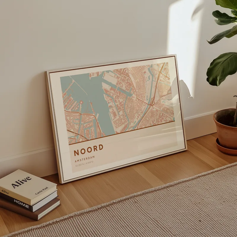 Noord, Amsterdam: poster in Terracotta, in een voorbeeldkamer