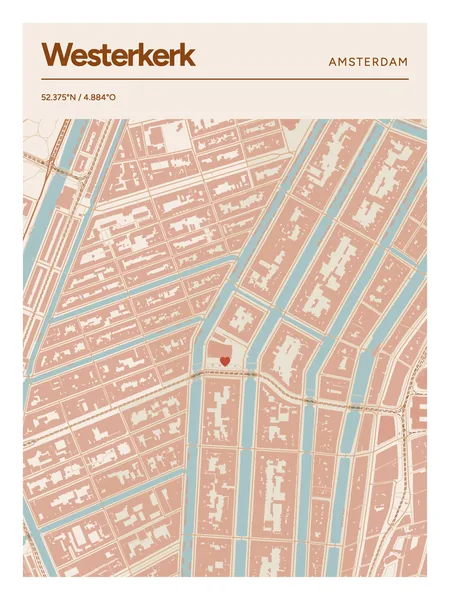 Westerkerk, Amsterdam: poster in Terracotta, indeling Kop, 30 × 40, met een hart op de plek