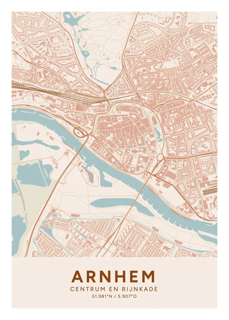 Centrum en Rijnkade, Arnhem: poster in het thema Terracotta, indeling Klassiek, 50 × 70