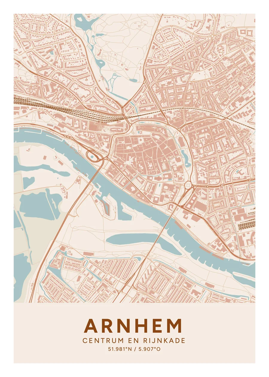 Centrum en Rijnkade, Arnhem: poster in het thema Terracotta, indeling Klassiek