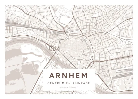 Centrum en Rijnkade, Arnhem: poster in Mauve, indeling Etiket, 50 × 70 liggend
