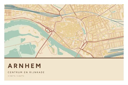 Centrum en Rijnkade, Arnhem: poster in Nautisch, indeling Streep, 40 × 60 liggend
