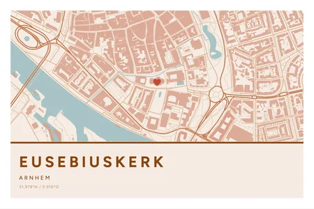 Eusebiuskerk, Arnhem: poster in Terracotta, indeling Streep, 40 × 60 liggend, met een hart op de plek