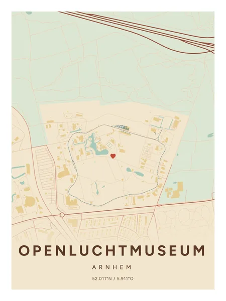 Nederlands Openluchtmuseum, Arnhem: poster in Nautisch, indeling Verloop, 30 × 40, met een hart op de plek