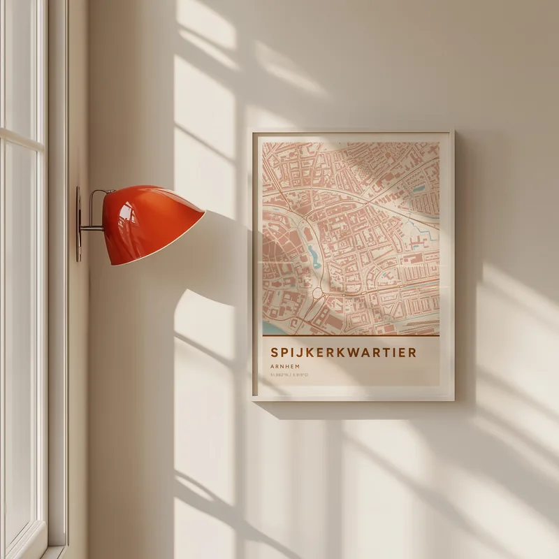 Spijkerkwartier, Arnhem: poster in Terracotta, in een voorbeeldkamer