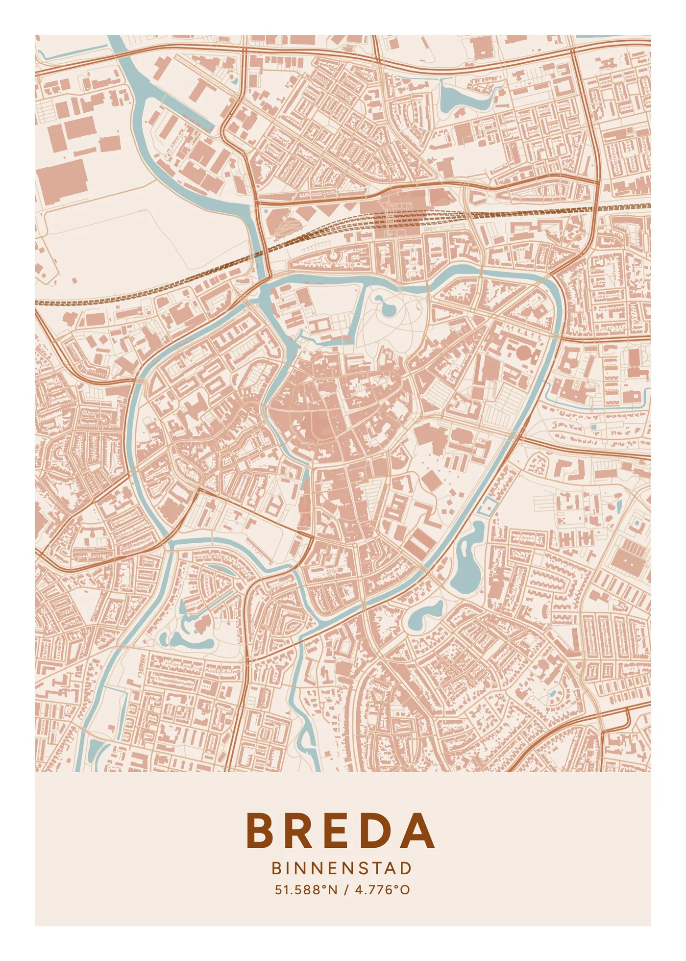 Breda, Binnenstad: poster in Terracotta, indeling Klassiek, 50 × 70