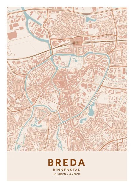 Binnenstad, Breda: poster in het thema Terracotta, indeling Klassiek, 50 × 70