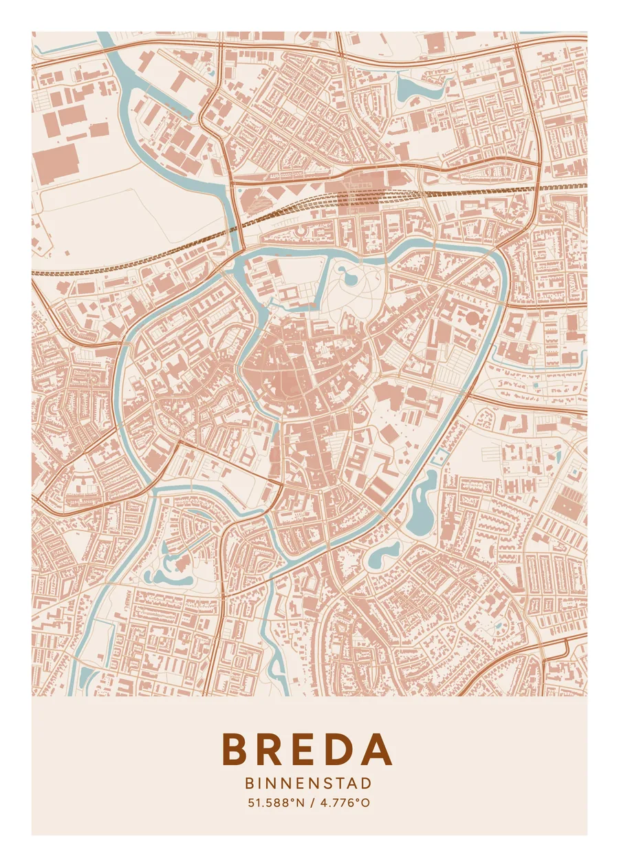 Binnenstad, Breda: poster in het thema Terracotta, indeling Klassiek