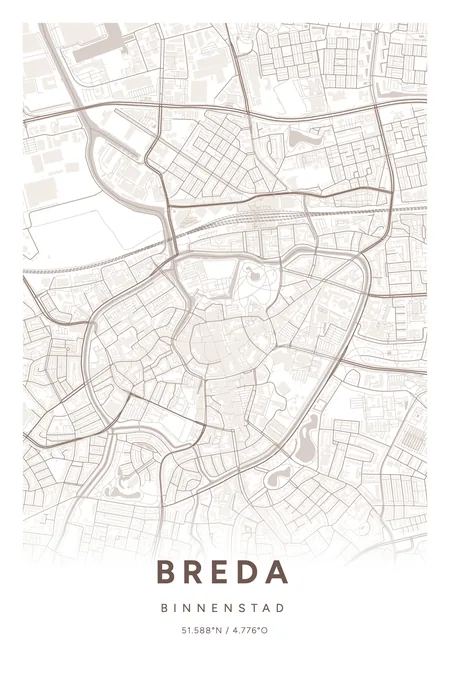 Binnenstad, Breda: poster in Mauve, indeling Verloop, 40 × 60