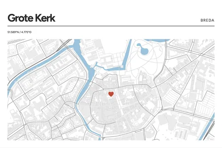Grote Kerk, Breda: poster in Steen, indeling Kop, 40 × 60 liggend, met een hart op de plek