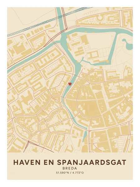 Haven en Spanjaardsgat, Breda: poster in Nautisch, indeling Klassiek, 30 × 40, met een hart op de plek