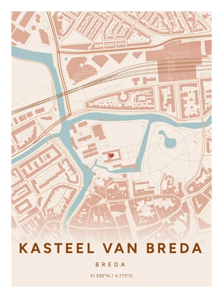Kasteel van Breda, Breda: poster in Terracotta, indeling Verloop, 30 × 40, met een hart op de plek