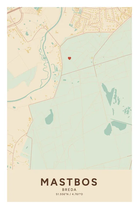 Mastbos, Breda: poster in Nautisch, indeling Klassiek, 20 × 30, met een hart op de plek