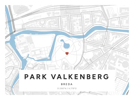 Park Valkenberg, Breda: poster in Steen, indeling Etiket, 30 × 40 liggend, met een hart op de plek
