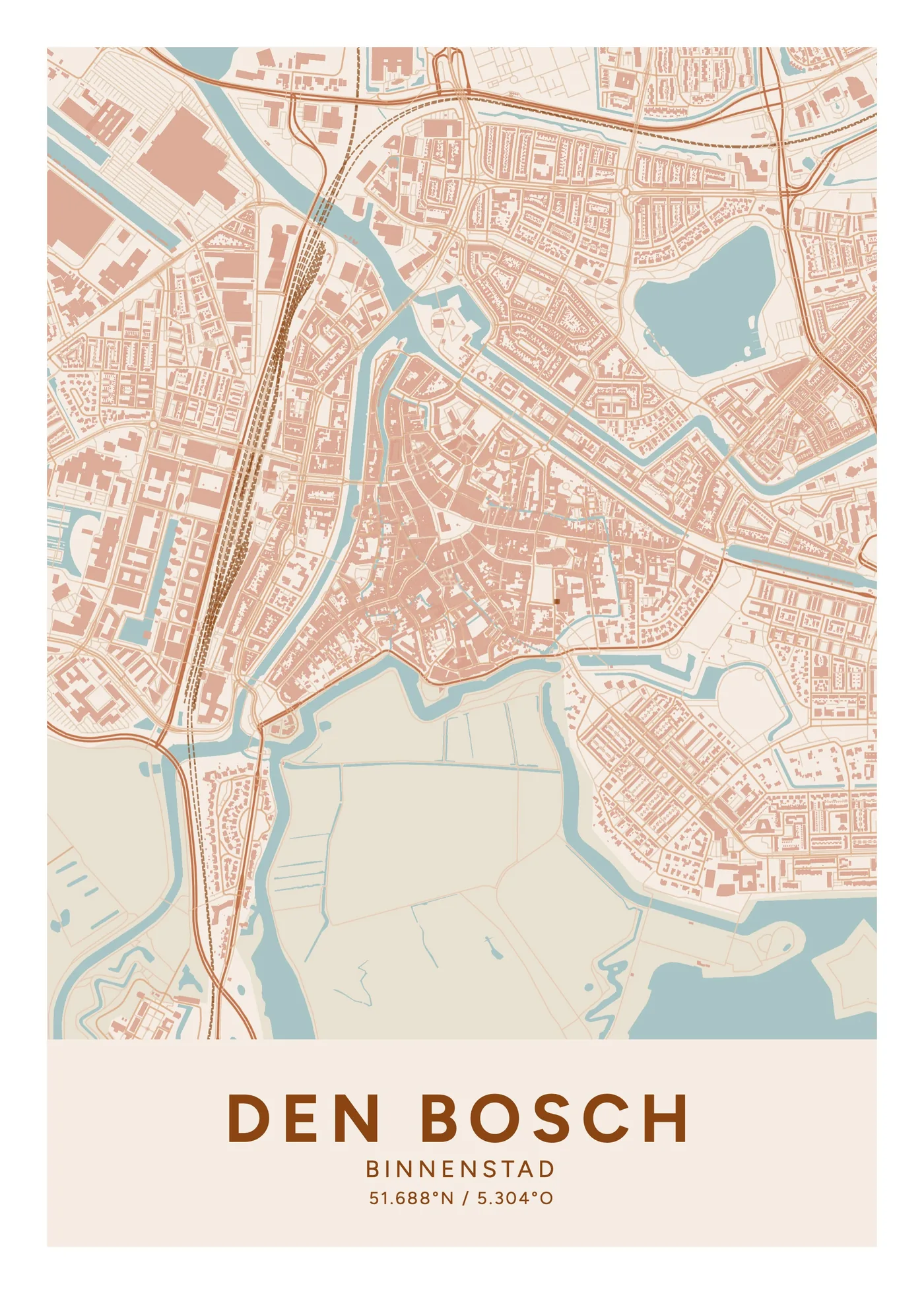 Den Bosch, Binnenstad: poster in Terracotta, indeling Klassiek, 50 × 70