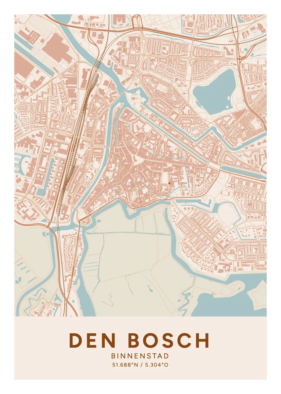 Binnenstad, Den Bosch: poster in het thema Terracotta, indeling Klassiek