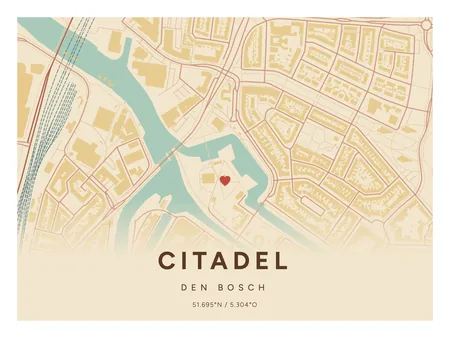 Citadel, Den Bosch: poster in Nautisch, indeling Verloop, 30 × 40 liggend, met een hart op de plek