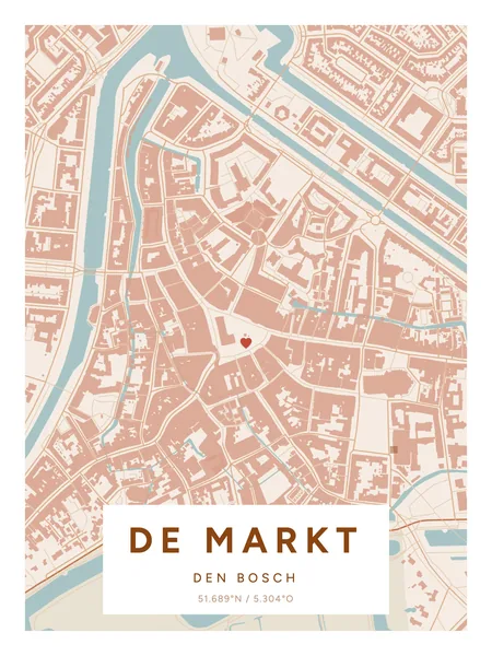 Markt, Den Bosch: poster in Terracotta, indeling Etiket, 30 × 40, met een hart op de plek