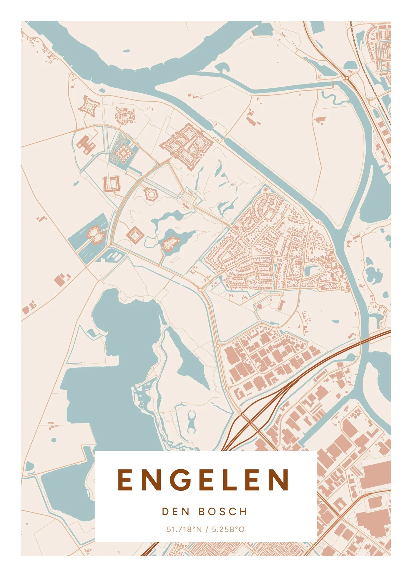 Den Bosch, Engelen: poster in Terracotta, indeling Etiket, 50 × 70