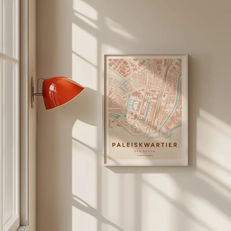 Paleiskwartier, Den Bosch: poster in Terracotta, in een voorbeeldkamer