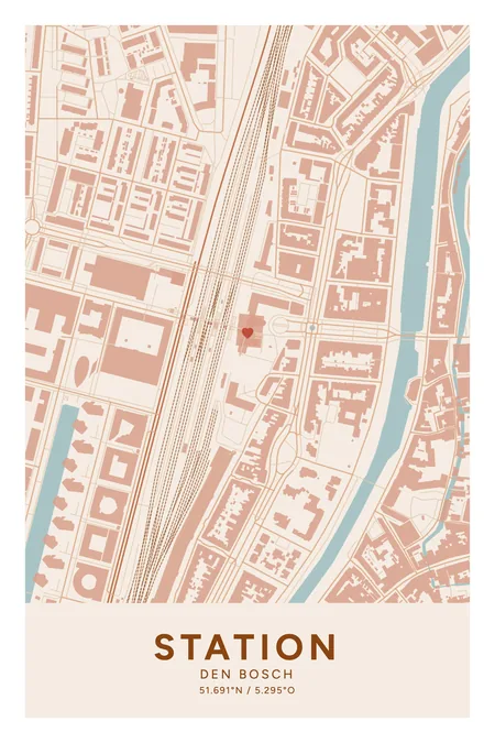 Station Den Bosch, Den Bosch: poster in Terracotta, indeling Klassiek, 20 × 30, met een hart op de plek