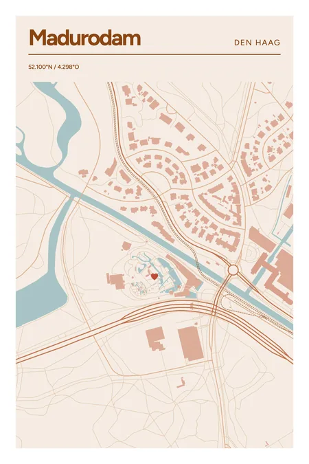 Madurodam, Den Haag: poster in Terracotta, indeling Kop, 20 × 30, met een hart op de plek