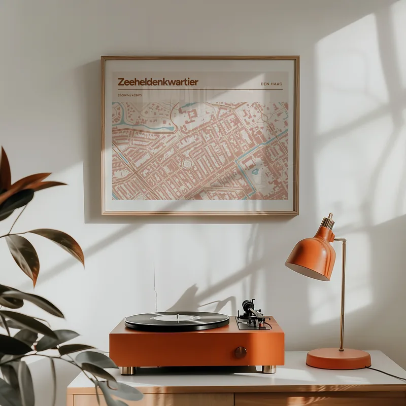 Zeeheldenkwartier, Den Haag: poster in Terracotta, in een voorbeeldkamer