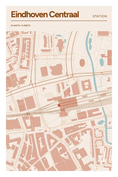 Eindhoven Centraal, Eindhoven: poster in Terracotta, indeling Kop, 20 × 30, met een hart op de plek