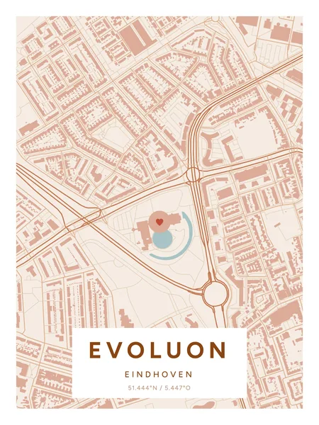 Evoluon, Eindhoven: poster in Terracotta, indeling Etiket, 30 × 40, met een hart op de plek