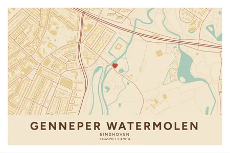 Genneper Watermolen, Eindhoven: poster in Nautisch, indeling Klassiek, 40 × 60 liggend, met een hart op de plek