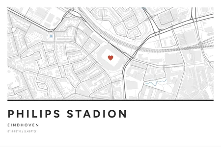Philips Stadion, Eindhoven: poster in Steen, indeling Streep, 40 × 60 liggend, met een hart op de plek