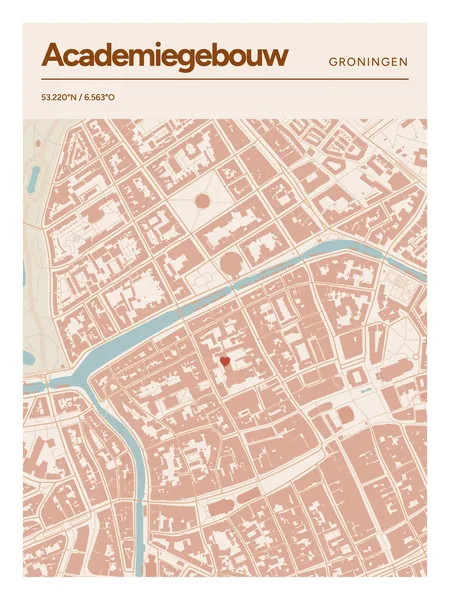 Academiegebouw, Groningen: poster in Terracotta, indeling Kop, 30 × 40, met een hart op de plek