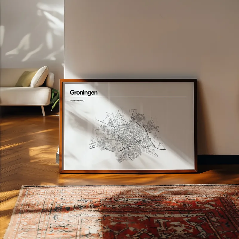 Voorbeeldkamer: Heel Groningen in Lijn, 70 × 100 liggend, tegen de muur