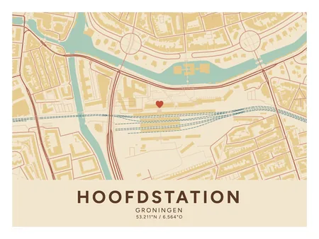 Hoofdstation, Groningen: poster in Nautisch, indeling Klassiek, 30 × 40 liggend, met een hart op de plek