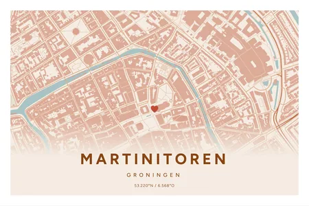 Martinitoren, Groningen: poster in Terracotta, indeling Verloop, 40 × 60 liggend, met een hart op de plek