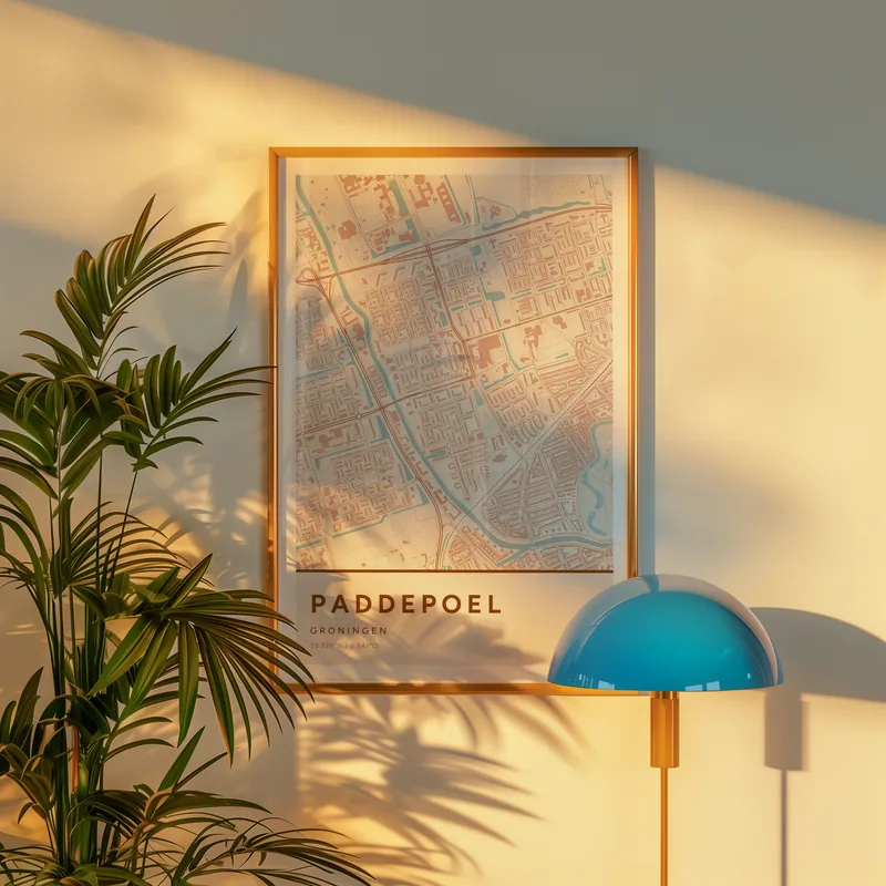 Paddepoel, Groningen: poster in Terracotta, in een voorbeeldkamer